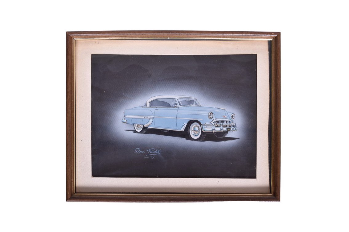 Original Dom Pacitti Signed Artwork 1954 Chevrolet Bel Air Classic Car Illustration