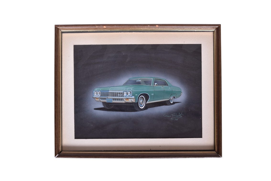 Original Dom Pacitti Signed Artwork 1967 Chevrolet Impala Classic Car Illustration