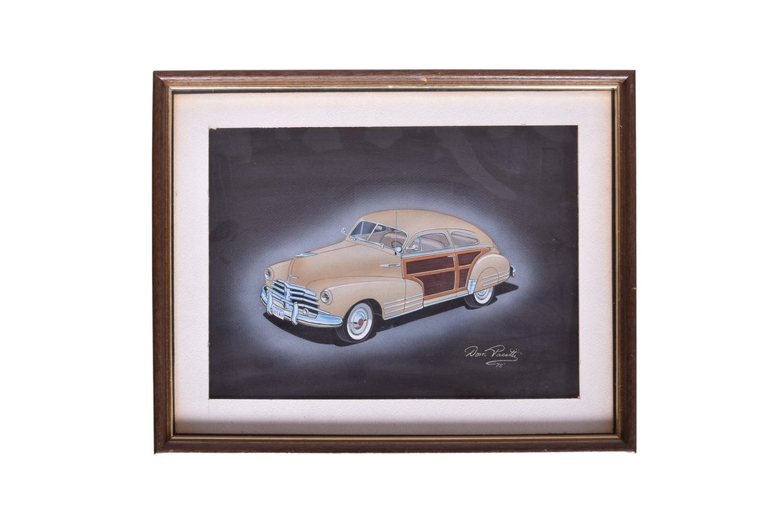 Original Dom Pacitti Signed Artwork 1948 Chevrolet Fleetline Classic Car Illustration