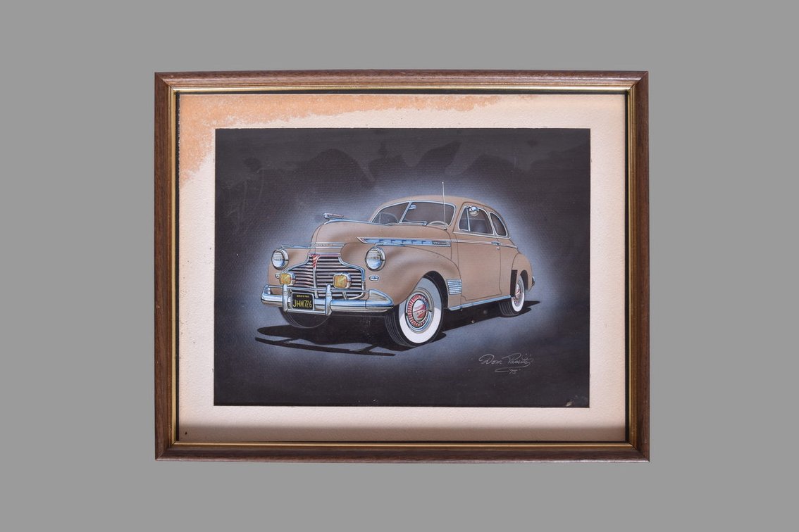 Original Dom Pacitti Signed Artwork 1941 Chevrolet Deluxe Classic Car Illustration