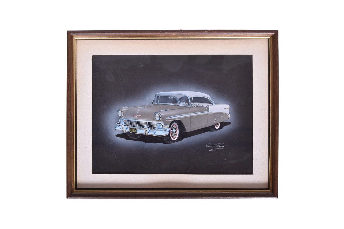 Original Dom Pacitti Signed Artwork 1956 Chevrolet Bel Air Classic Car Illustration