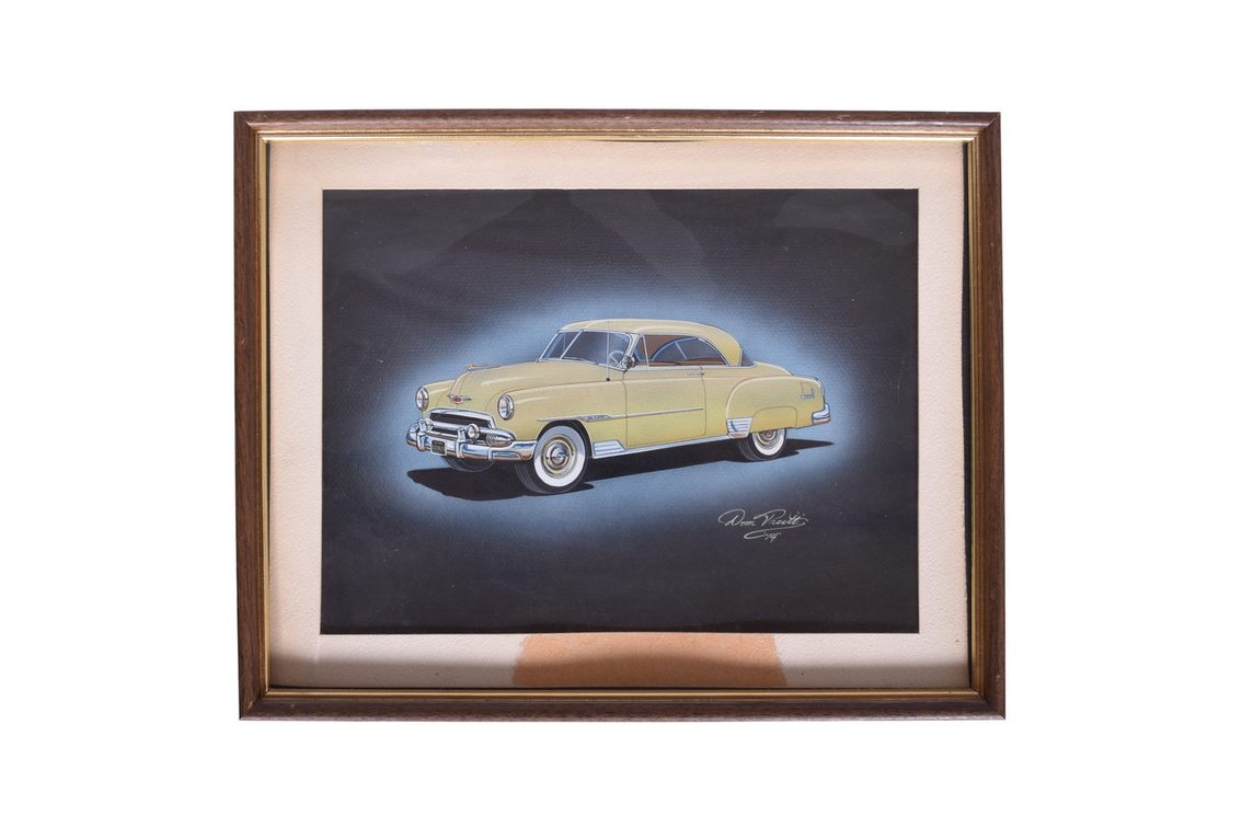Original Dom Pacitti Signed Artwork 1951 Chevrolet Styleline De Luxe Classic Car Illustration