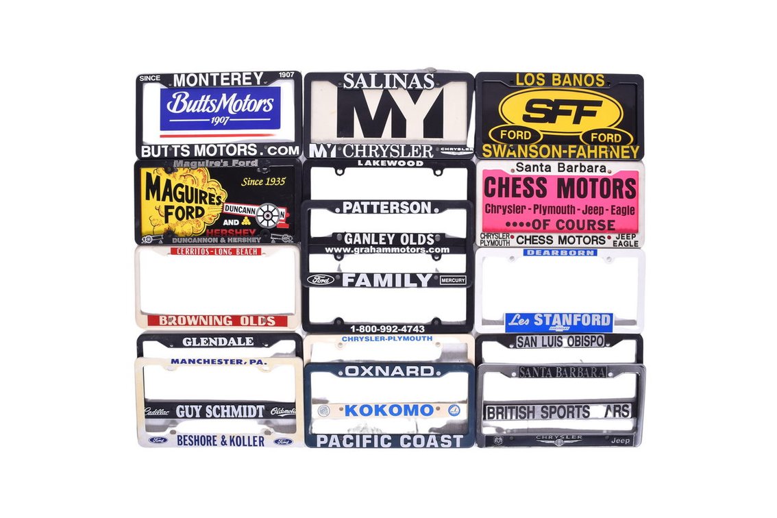 Sixteen Plastic License Plate Frames - Dealerships Ford, Chevrolet, and More