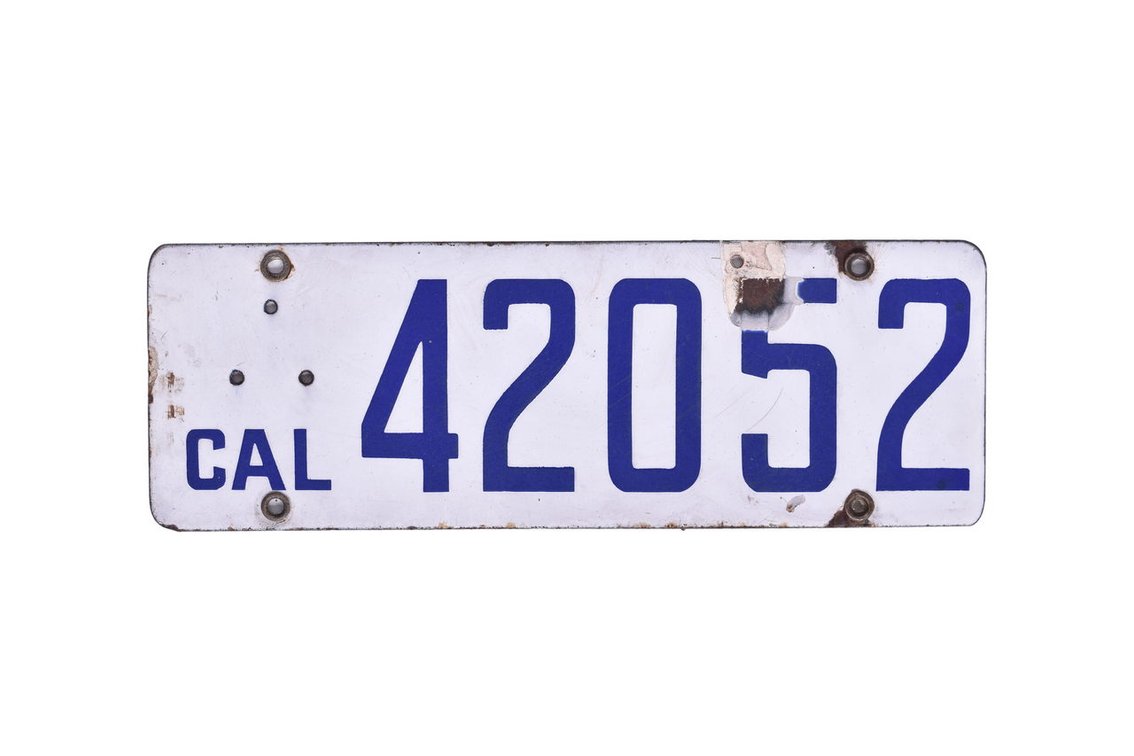 Early Porcelain California License Plate