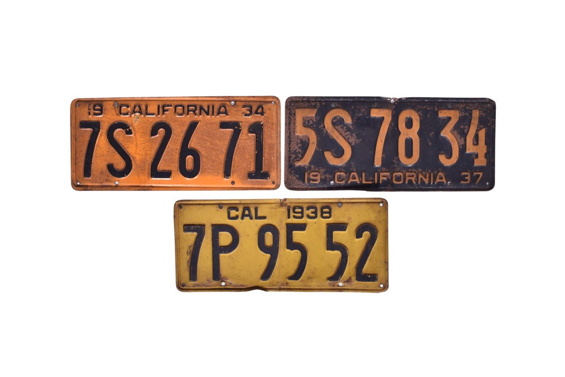 Trio of 1930s California License Plates - 1934, 1937, and 1938