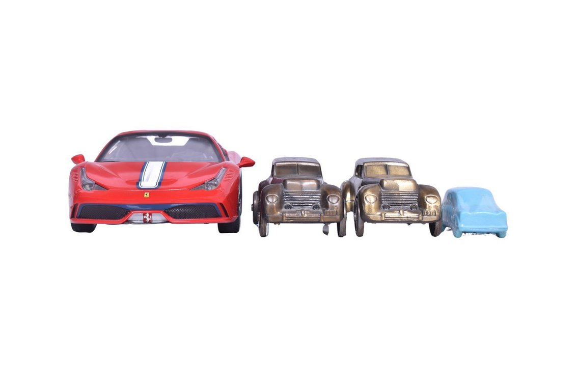 Automobile Memorabilia - Rastar Ferrari 458, 1930 Cord Coin Banks, Morgan Owners Group Trophy