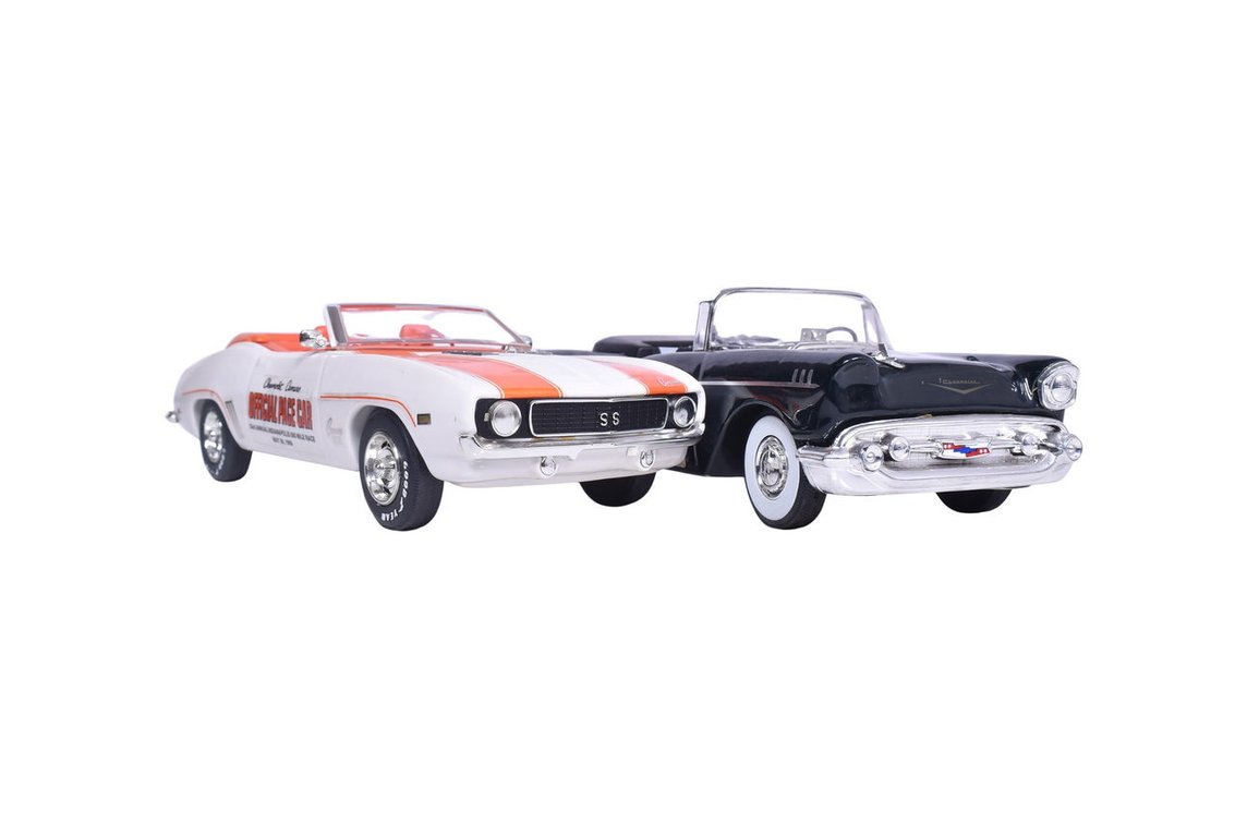 Pair of Ceramic Chevrolet Decanters - 1969 Camaro Pace Car and 1957 Bel Air