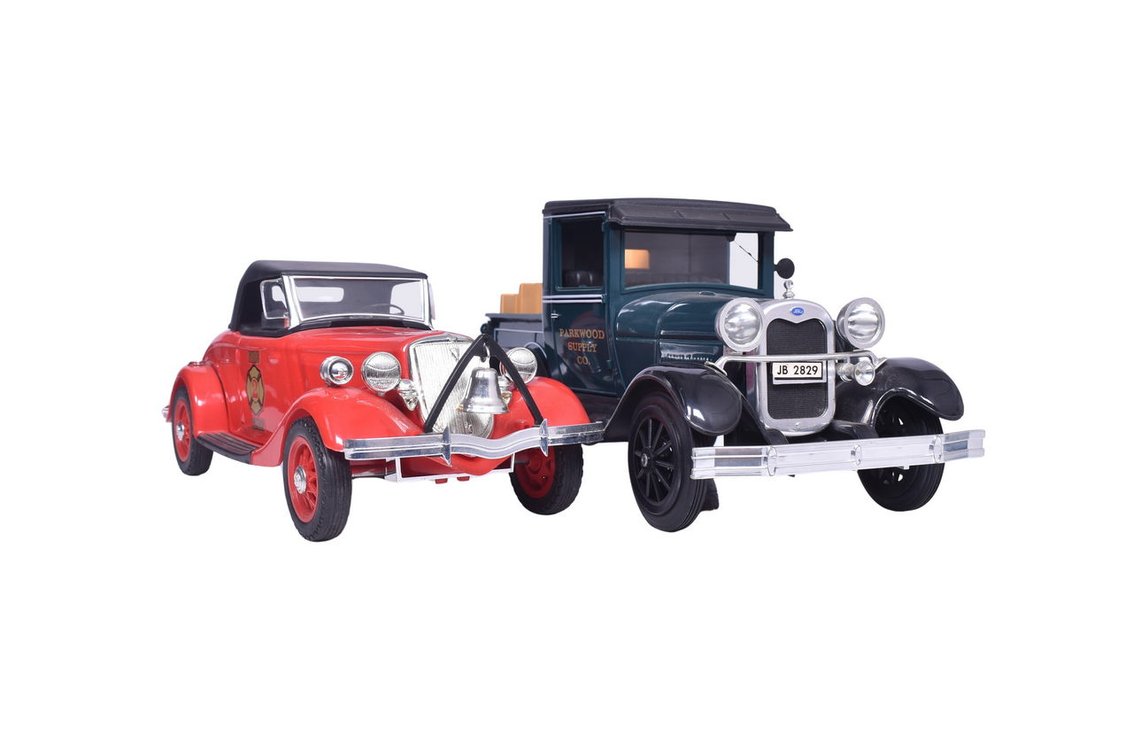 Pair of Ceramic Decanters - 1934 Ford Fire Chief and 1920s Ford Truck