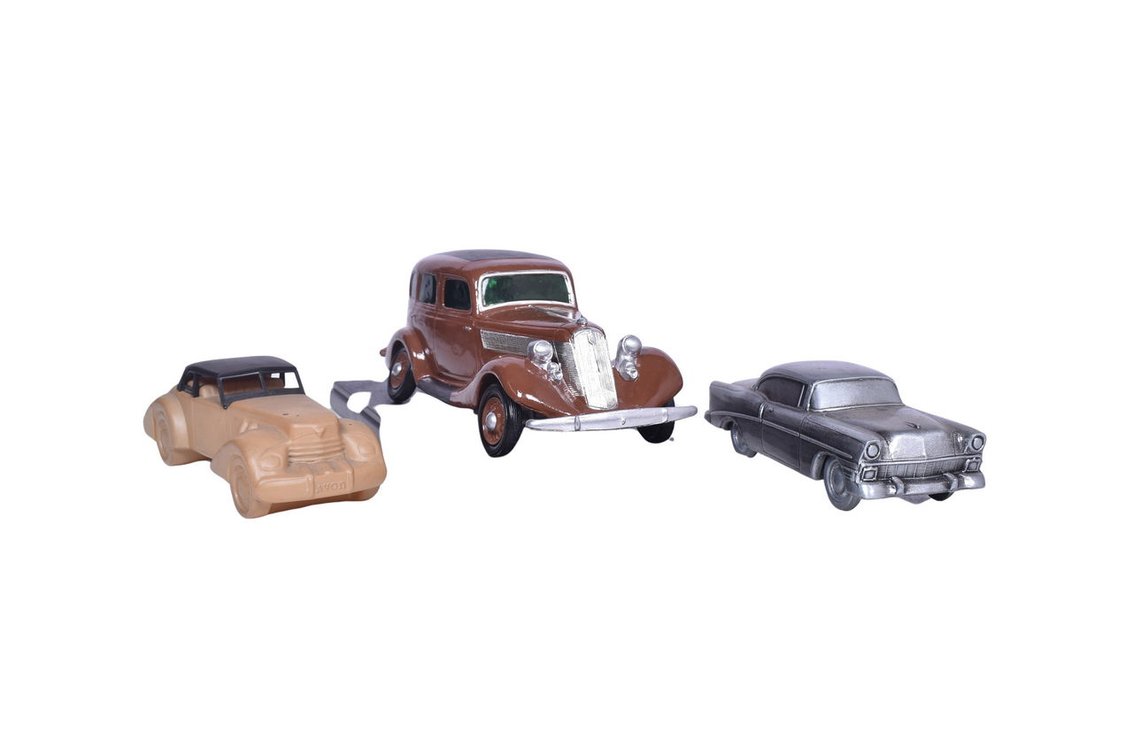 Trio of Novelty Car Models - Resin Studebaker, Avon Cologne, and Banthrico Coin Bank