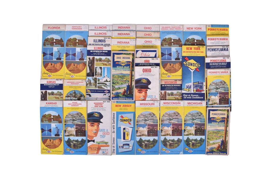 Group of 35 Sunoco Gas Station Road Maps 1950s-1970s