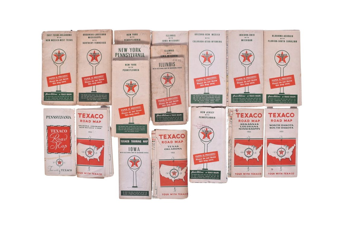 Group of 18 Texaco Gas Station Road Maps 1930s-1950s