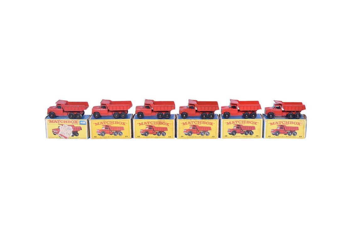 Six Matchbox / Lesney No. 48 Dodge Dumper Trucks in Box