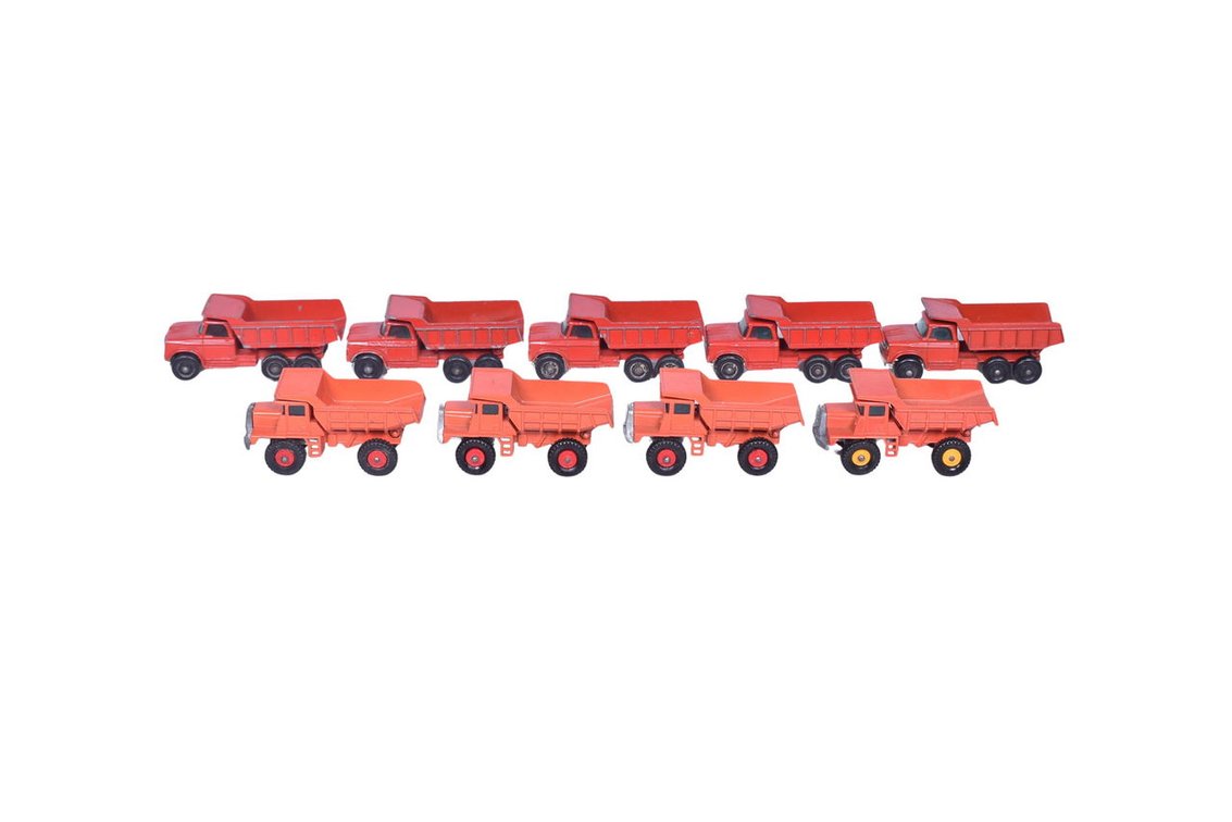 9 Matchbox / Lesney  No. 48 Dodge Dumper Trucks and No. 28 Mack Dump Trucks
