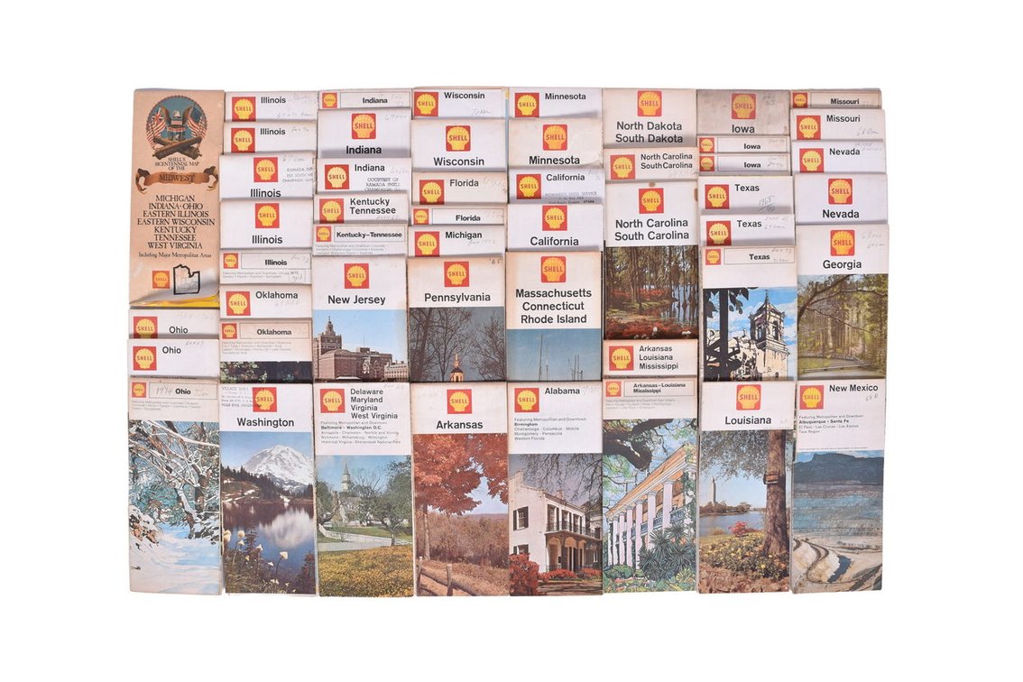 Group of 50 Shell Gas Station Road Maps 1960s-1970s