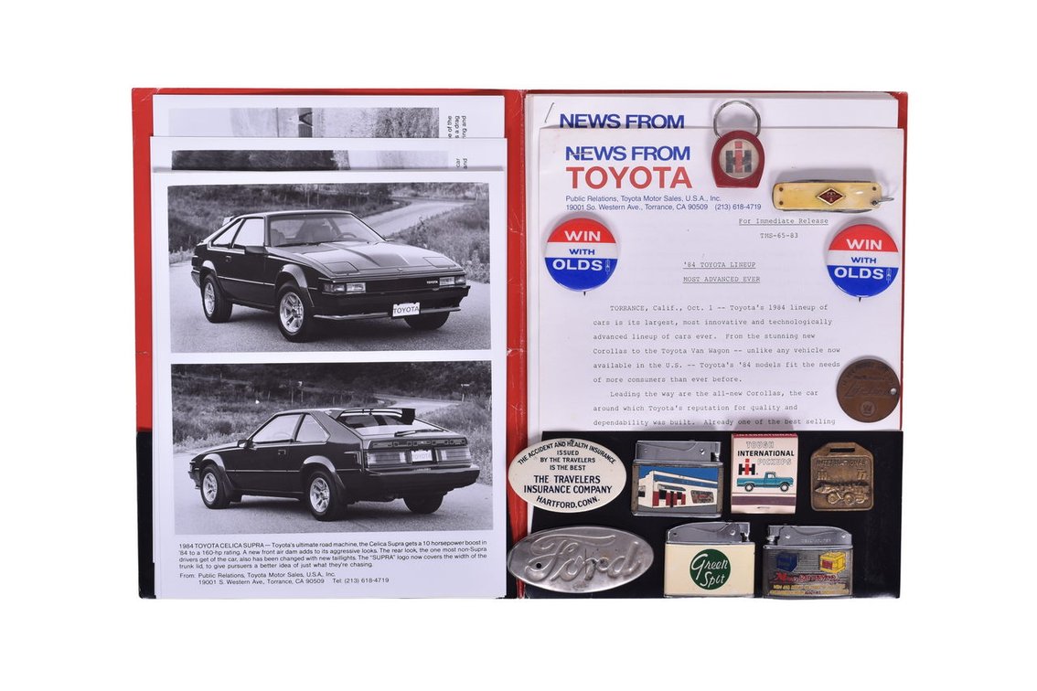 Group of Automobile and Farm Promotional Advertising Items - Toyota Public Relations, Lighters, Pins, Badges, etc.
