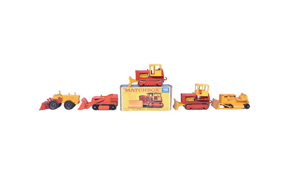 Five Matchbox / Lesney Tractors - No. 16 Case, No. 18 Caterpillar, No. 58 Drott, No. 43 Aveling-Barford