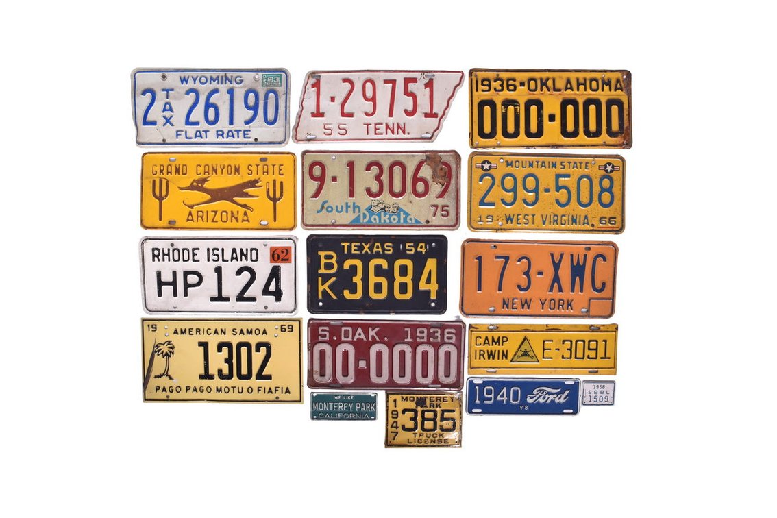 Thirteen License Plates - American Samoa, Camp Irwin, Monterey Truck, and More