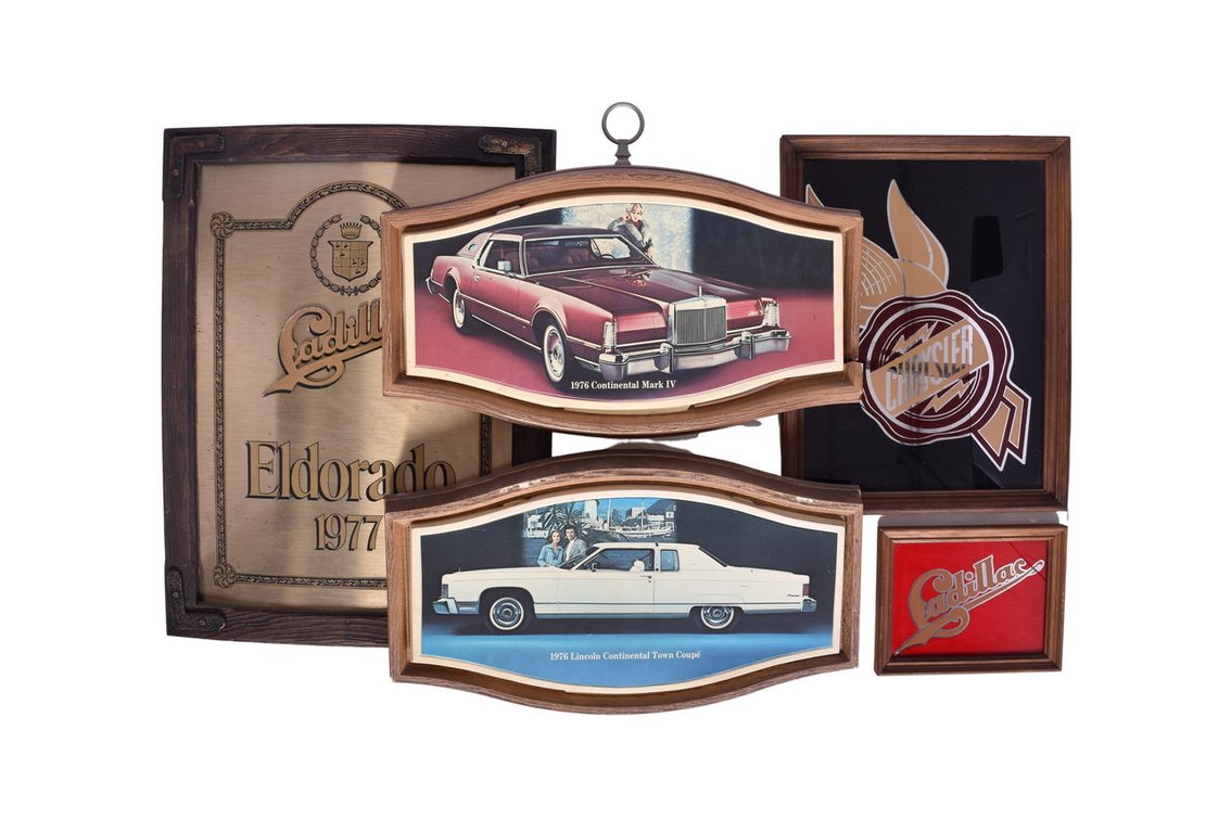 Five Car Dealership Showroom Display Signs - Cadillac, Chrysler, Lincoln