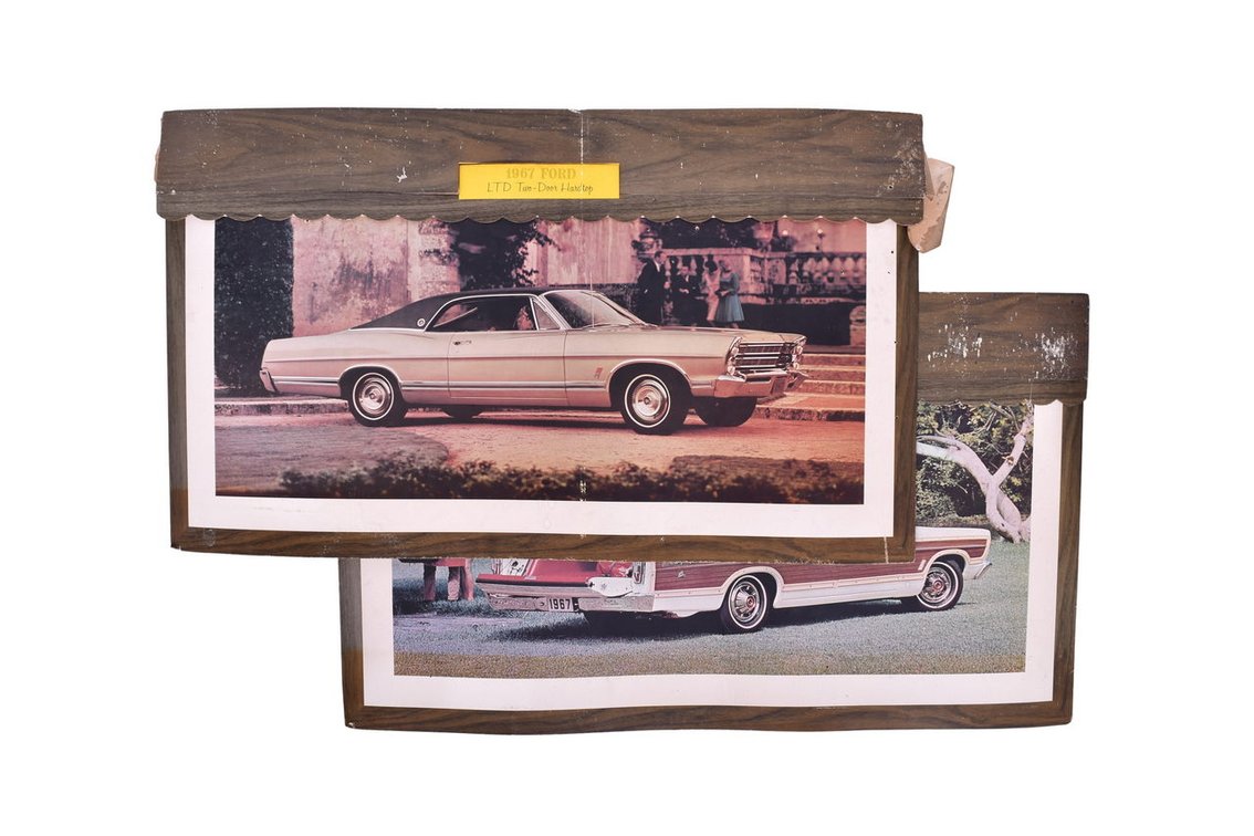 Two 1967 Ford Dealership Showroom Display Signs - LTD, Country Squire