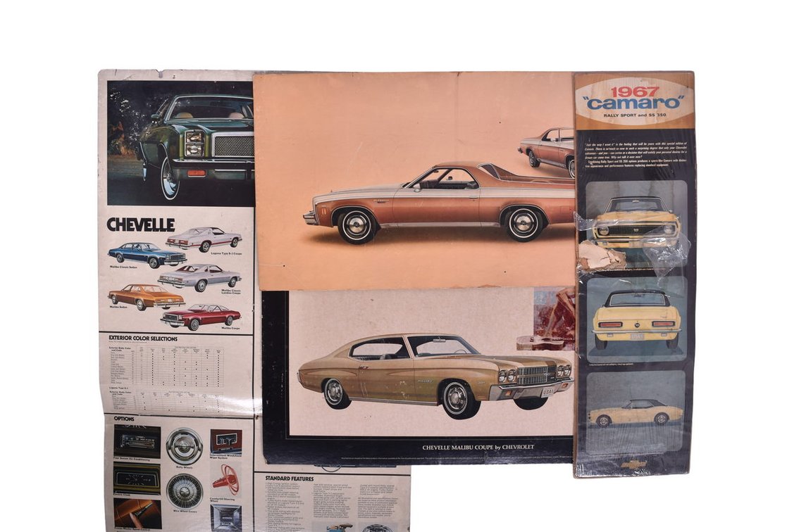 Four Chevrolet Dealership Showroom Advertising Display Signs 1960s-1970s Camaro, Chevelle, El Camino
