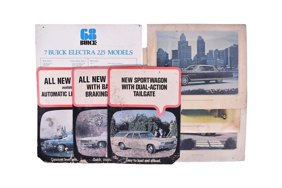 Seven Buick Dealership Showroom Advertising Display Signs 1960s-1970s Electra, Skylark, Le Sabre, Sportwagon