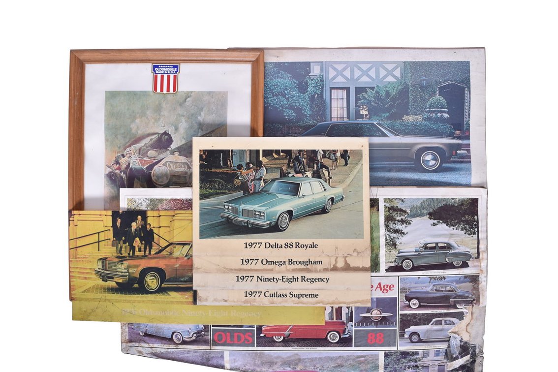 Eight Oldsmobile Automobile Dealership Showroom Advertising Signs - Transparancies and Photographs