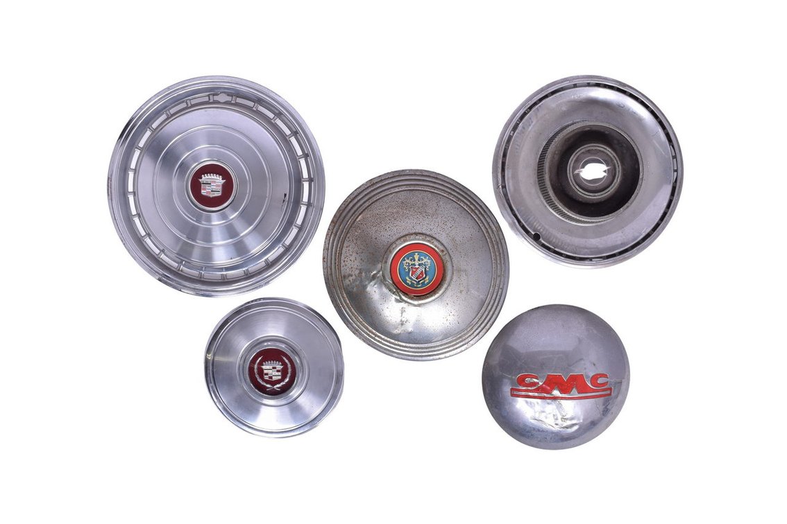 Five Vintage Hub Caps - Buick, Cadillac, and GMC