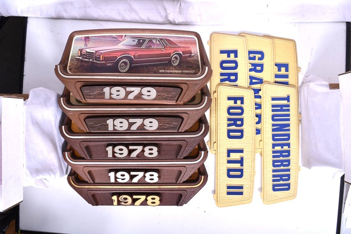Group of Ford and Lincoln Car Dealership Showroom Plastic Display Signs and Panels 1970s