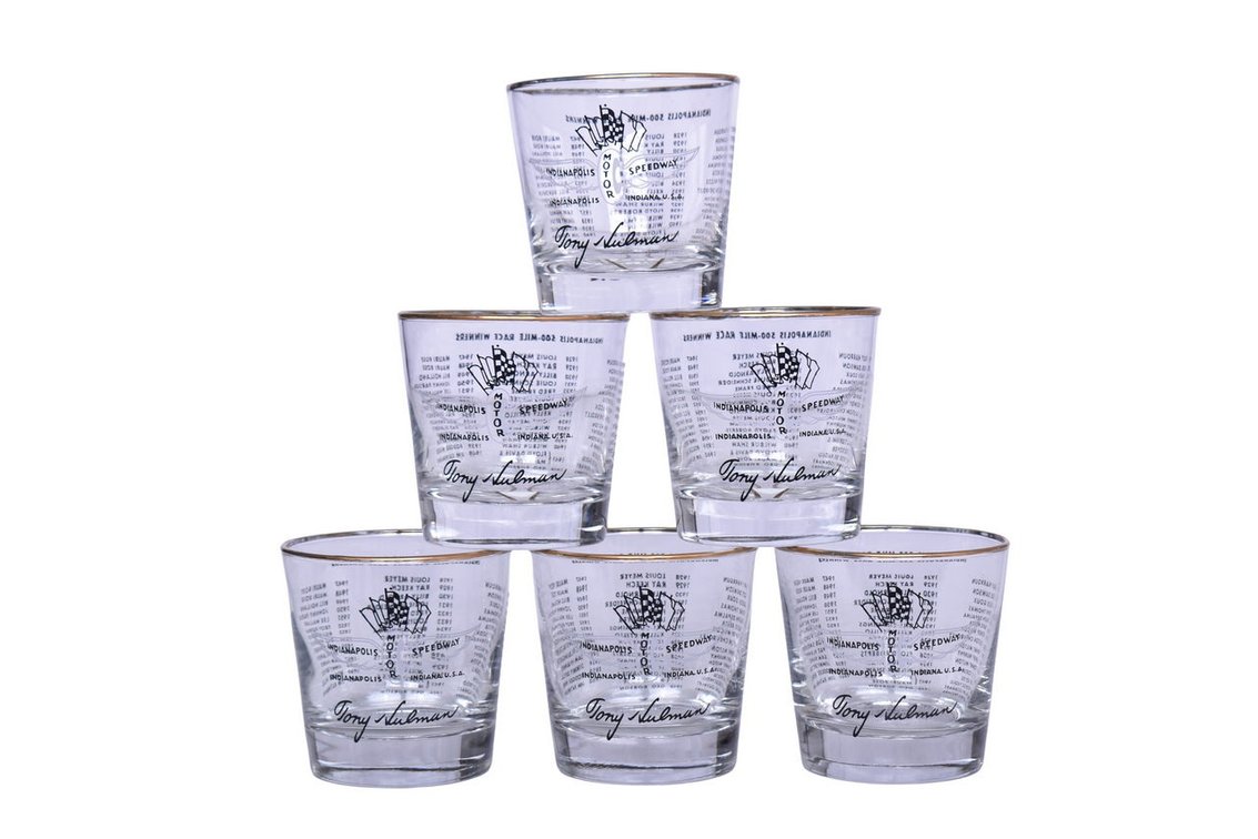 Set of Six Indianapolis 500 Winner Whiskey / Old Fashion Glasses - 1960