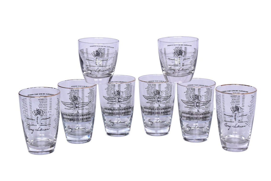 Set of Eight Indianapolis 500 Winner Tall and Short Glasses - 1974