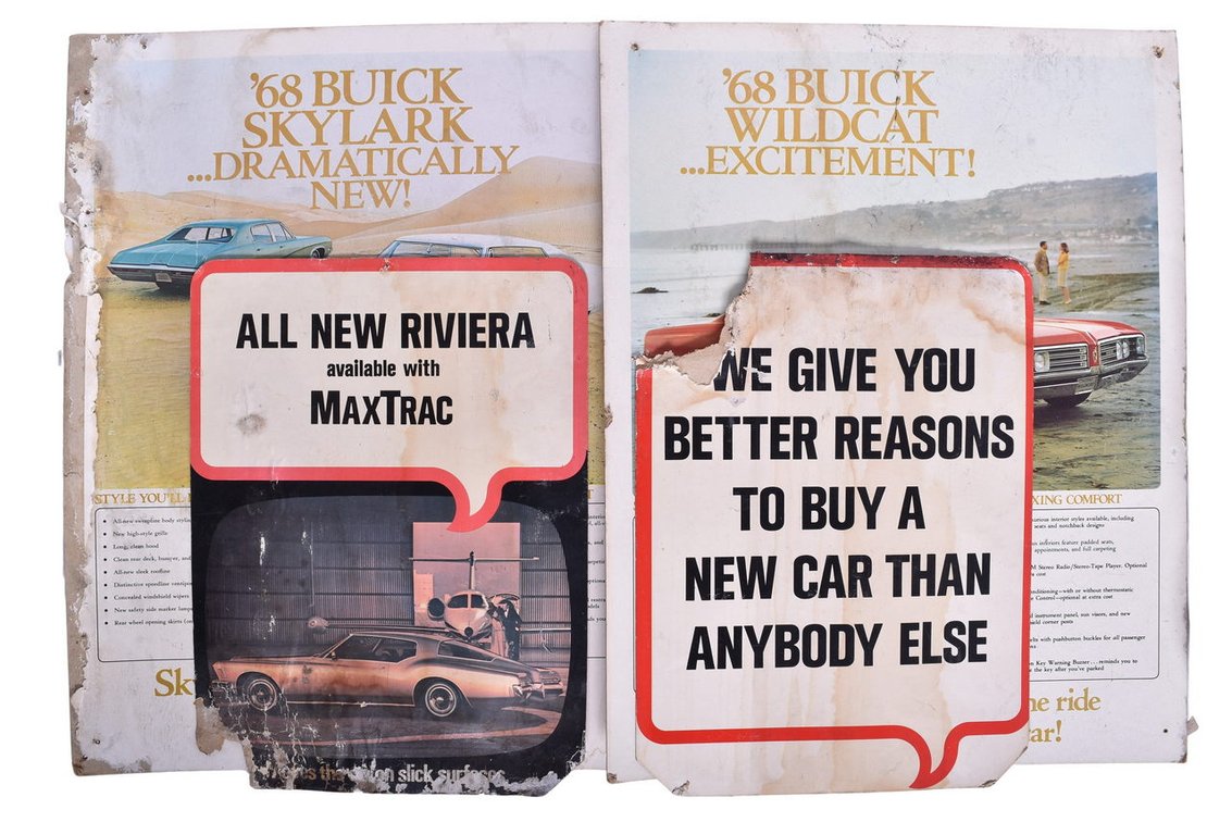 Four 1968 and 1971 Buick Showroom / Dealership Posters - Skylark, Rivera, Wildcat, Century