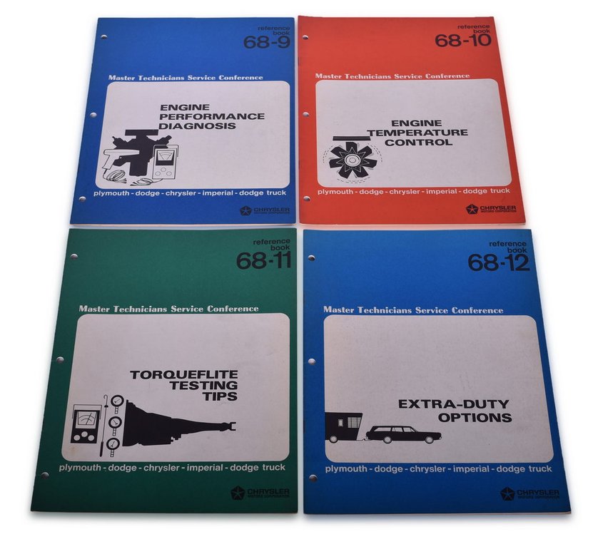 Four 1968 Chrysler Master Technician Reference Books - Torqueflite Testing Tips, Engine Performance Diagnosis, and More