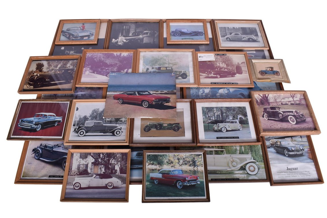 Group of 25 Wall Photos - Pierce Arrow, Chevrolet, Oldsmobile, Jaguar, etc