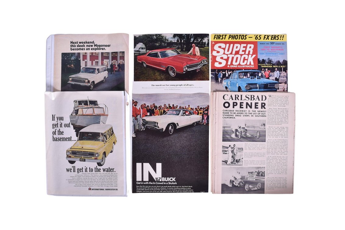 Drag Racing And Automobile Paper Ephemera- 1965 Super Stock, 1964 Jeep Advertisement, International Harvester Advertisement