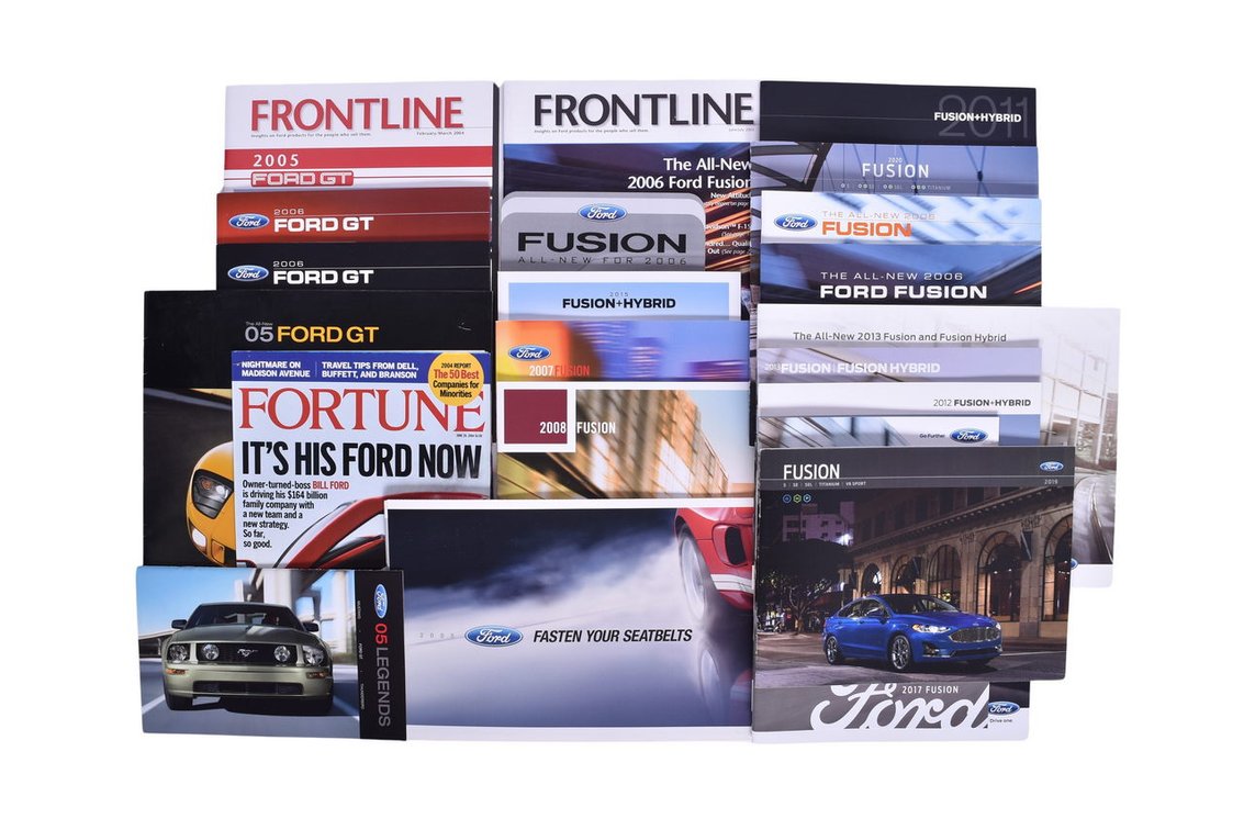 Twenty-Three Pieces Of Ford GT And Ford Fusion Promotional And Sales Literature From The 2000's- 2005 Frontline Ford GT Issue, 2006 Frontline Ford Fusion Issue, etc.