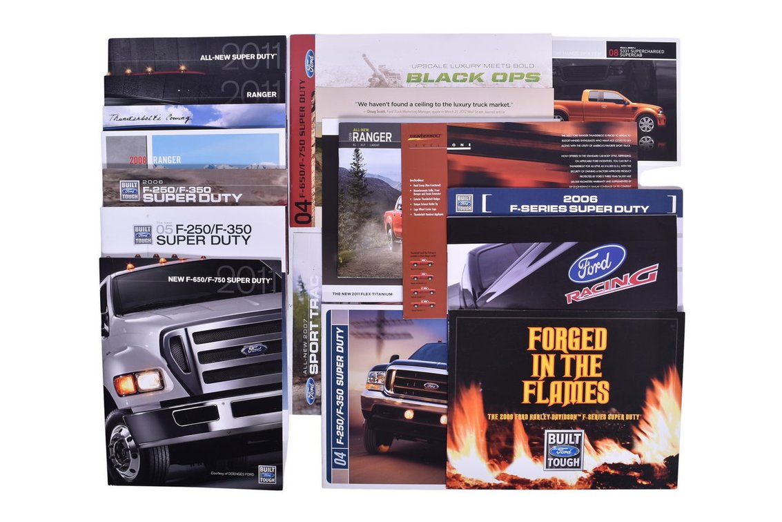 Twenty Pieces Of Ford Promotional And Sales Literature From 2000's- F-150, F-250, F-350, F-650, F-750, Ranger, Thunderbolt, Sport Trac, etc.