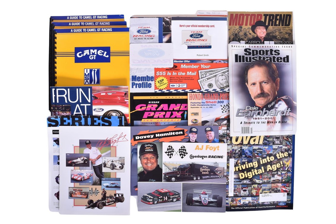 Eleven Pieces Of Racing Memorabilia- Racer Information Cards, Sports Illustrated Dale Earnhardt, Motor Trend Carroll Shelby, etc.