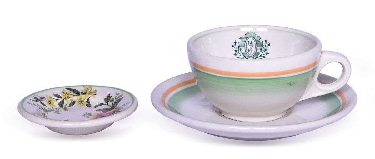 Union News Company Railroad China Teacup & Saucer Set and Atlantic Coast Line Butter Pat