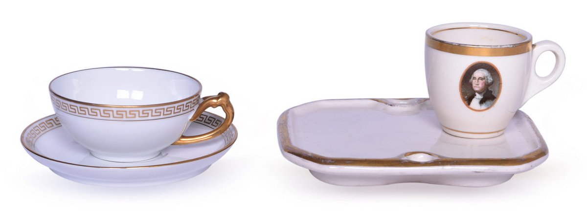 Four Pieces of Railroad China Demitasse Cup, Platter, Teacup, and Saucer - Chesapeake and Ohio and Milwaukee Road The Olympian