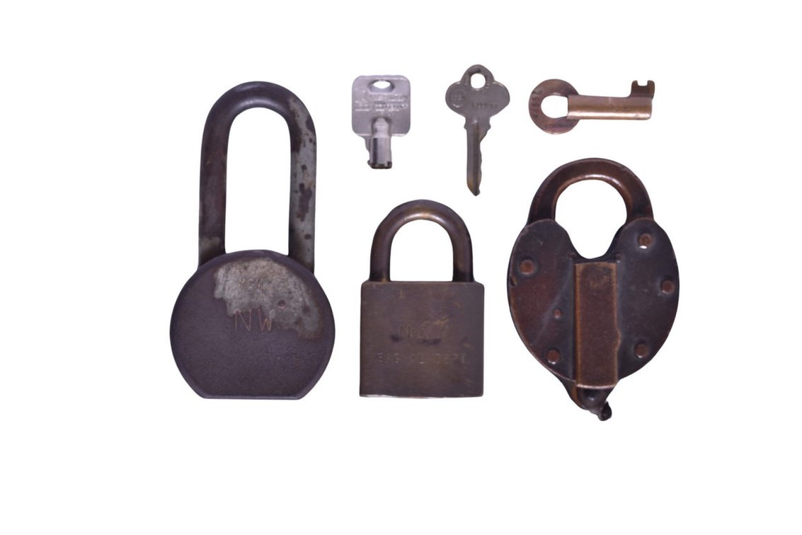 Trio of Norfolk and Western Railway Railroad Signal Locks with Keys
