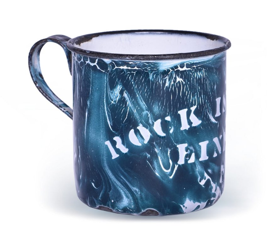 Rock Island Lines Railroad Graniteware Marble Porcelain Enameled Drinking Cup