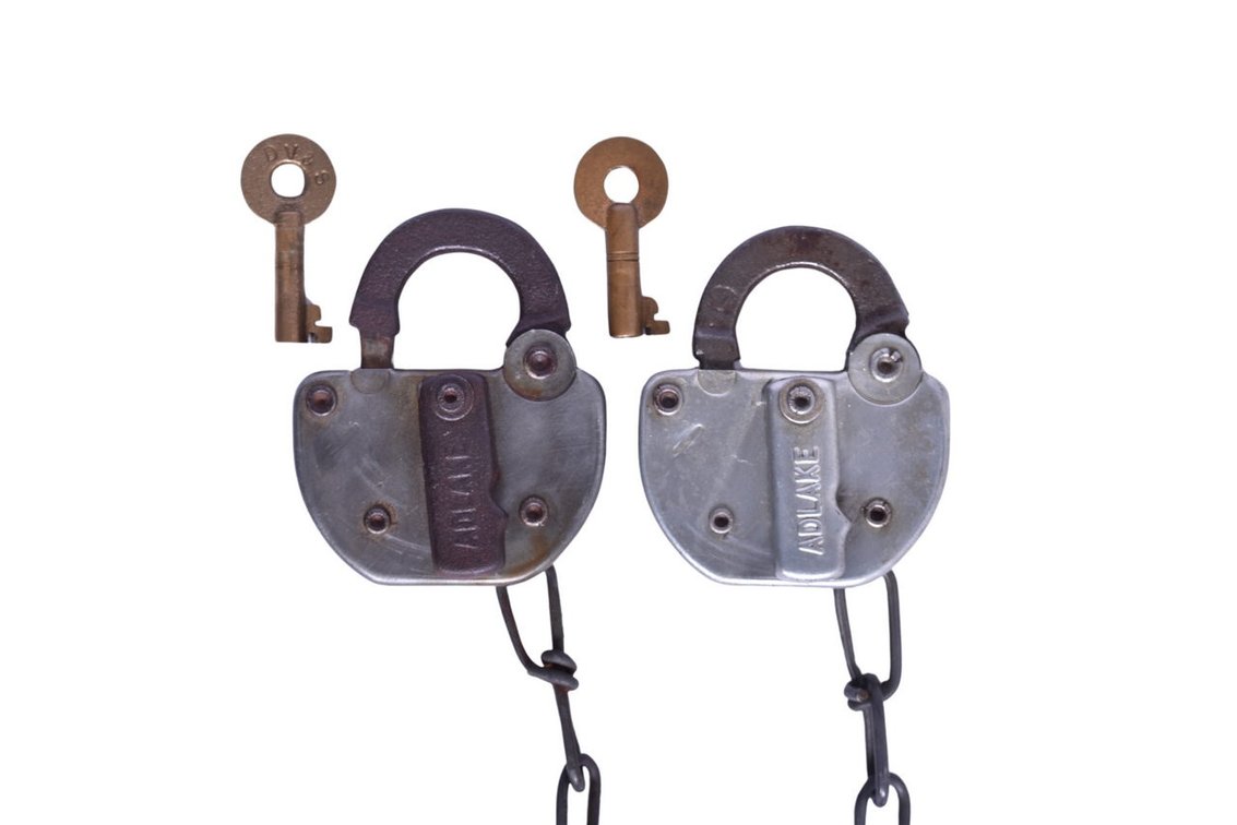 Pair of Adlake Aberdeen and Rockfish Steelbodied Locks with Keys
