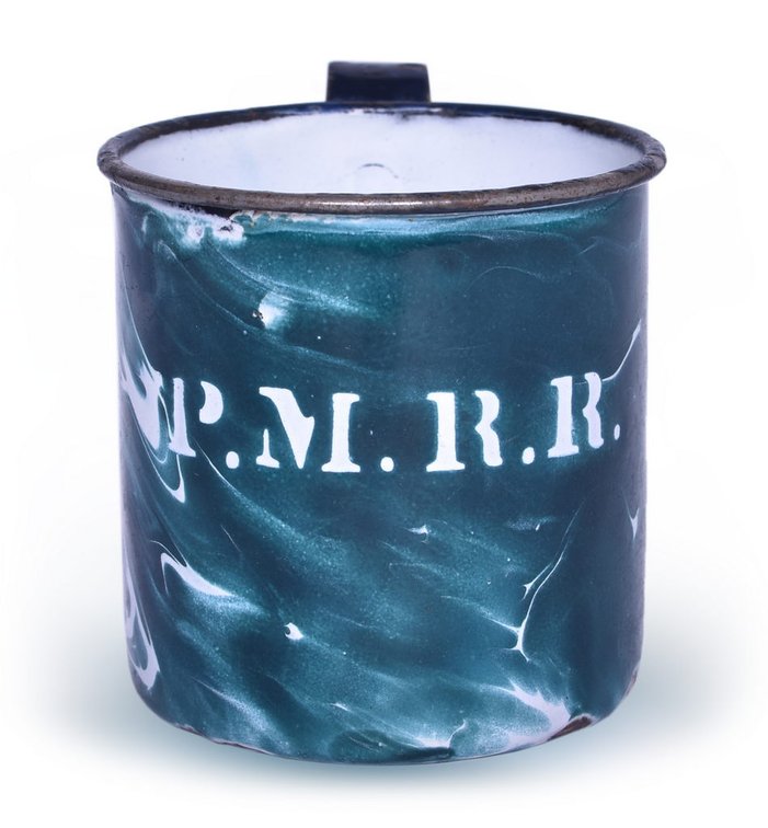 Pere Marquette Railroad Green Swirl Graniteware Worker's Drinking Cup