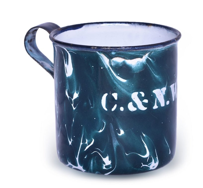 Chicago and North Western Railway Green Swirl Graniteware Drinking Cup