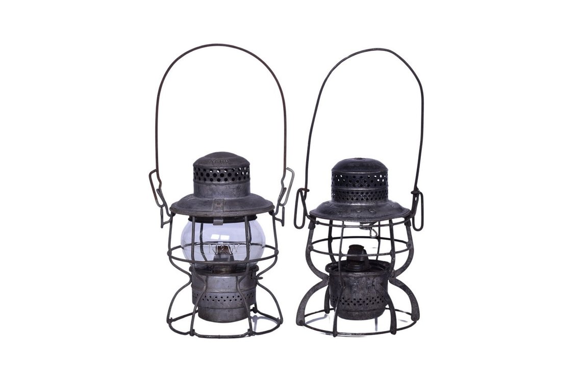 Pair of Norfolk and Western Railway Railroad Lanterns - Armspear and Adlake
