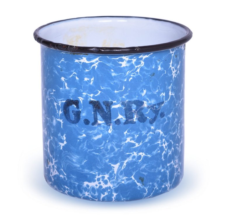Great Northern Railway Graniteware Marble Porcelain Enameled Drinking Cup