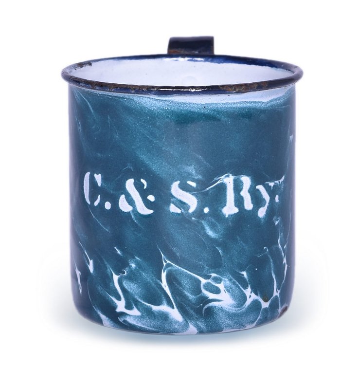 Colorado & Southern Railway Green Swirl Graniteware Worker's Drinking Cup