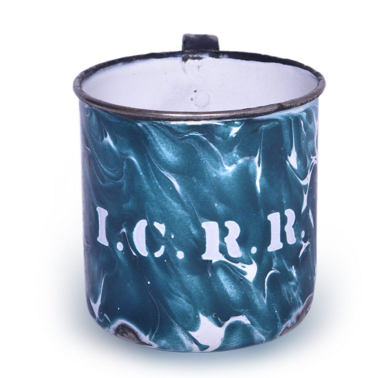 Illinois Central Railroad Enamelware Marbled Swirl Worker's Drinking Cup