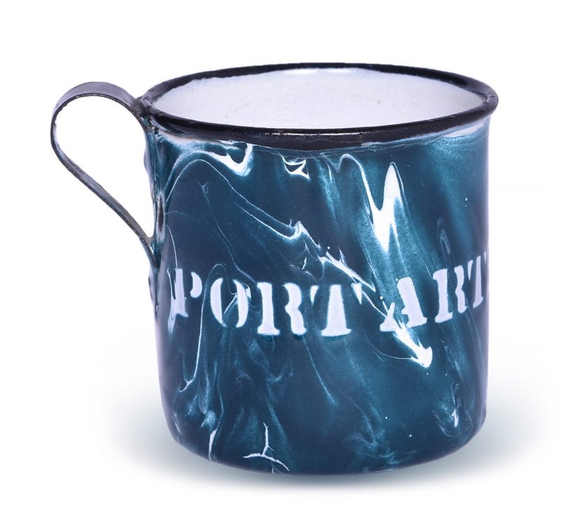 Kansas City Southern Railway Port Arthur Route Green Swirl Graniteware Drinking Cup