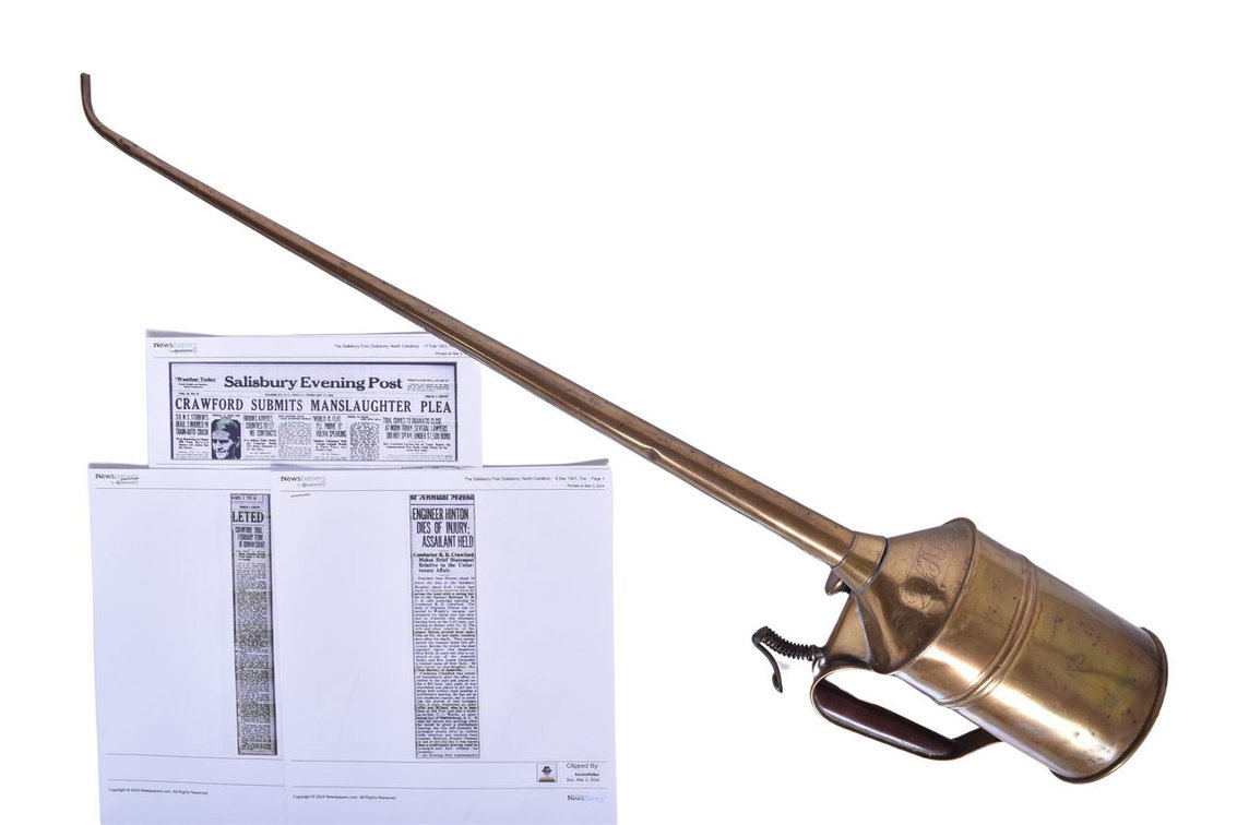 Brass Railroad Tall Oil Can - Sam Hinton - Murdered Southern Railway Engineer